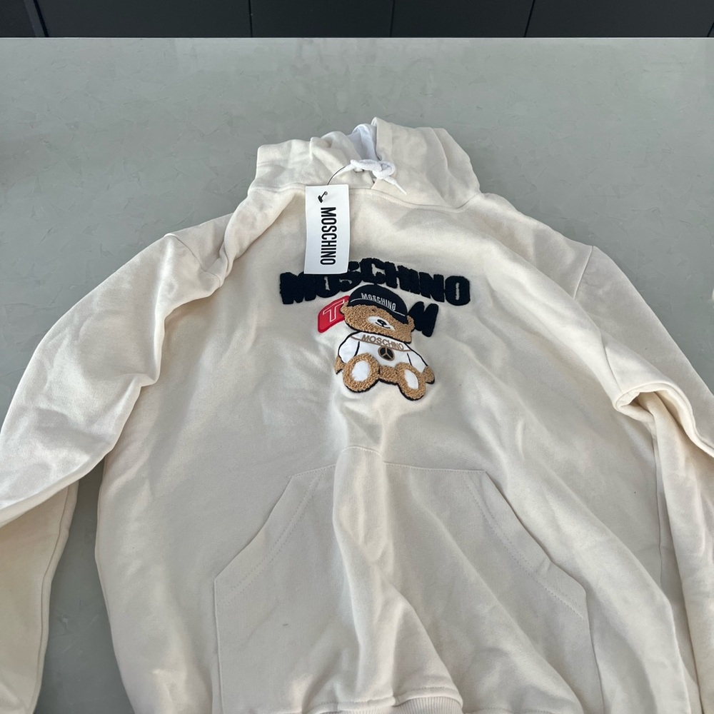 FAKE Moschino Beige Hoodie with Bear Patch